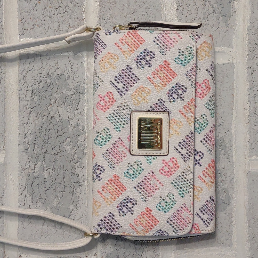 Juicy By Juicy Couture Women's Wordy Wallet White Crossbody Bag Rainbow Purse